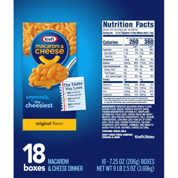 Kraft macaroni and cheese nutrition facts label